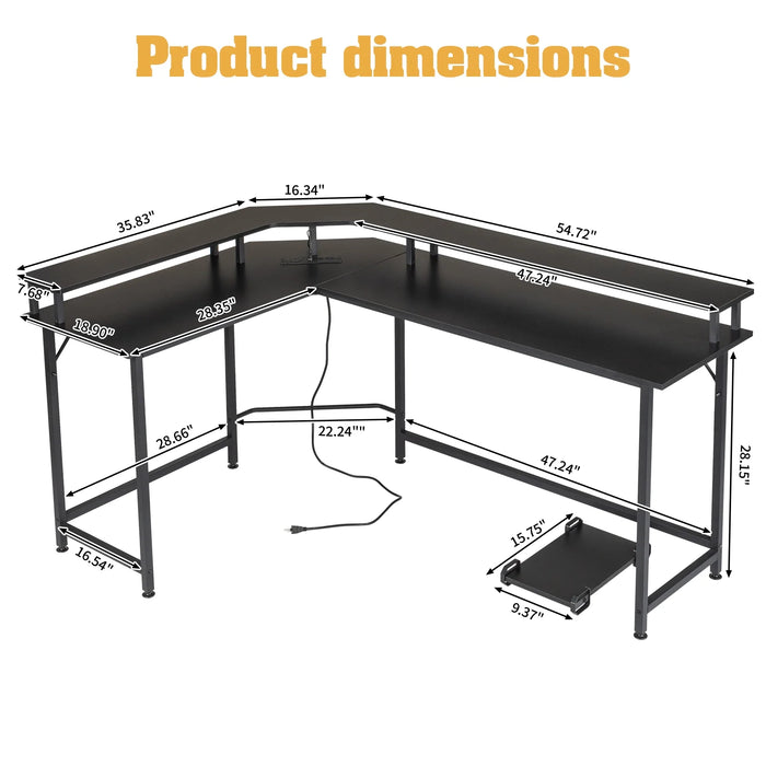 L-Shaped Gaming Desk with USB Wireless Charging, 55" Computer Desk