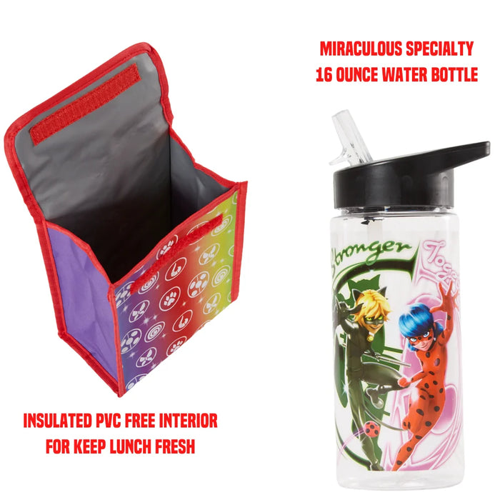 Ladybug Girls Backpack with Lunch Bag Water Bottle 5 Piece Set 16 Inch