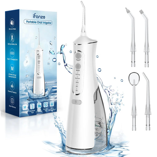 Cordless Water Flosser, Rechargeable Oral Irrigator with 300Ml Water Tank, 4 Cleaning Modes & 4 Tips