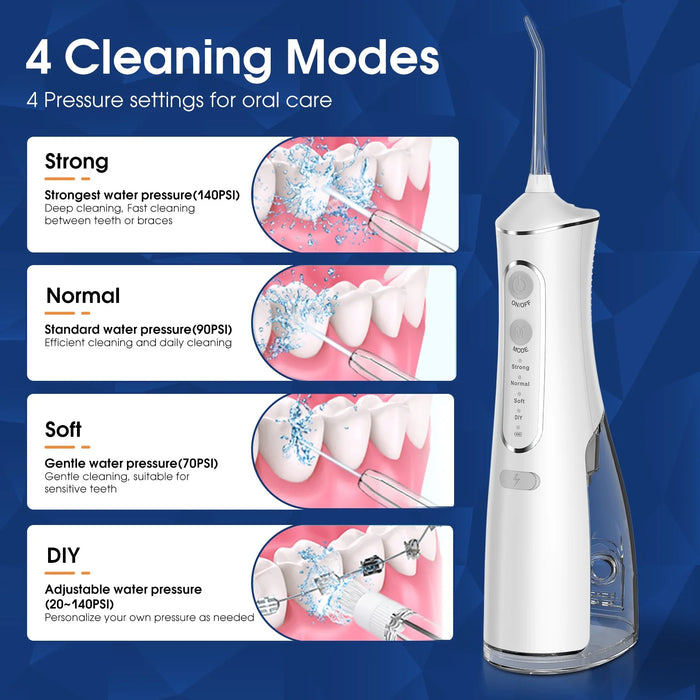 Cordless Water Flosser, Rechargeable Oral Irrigator with 300Ml Water Tank, 4 Cleaning Modes & 4 Tips